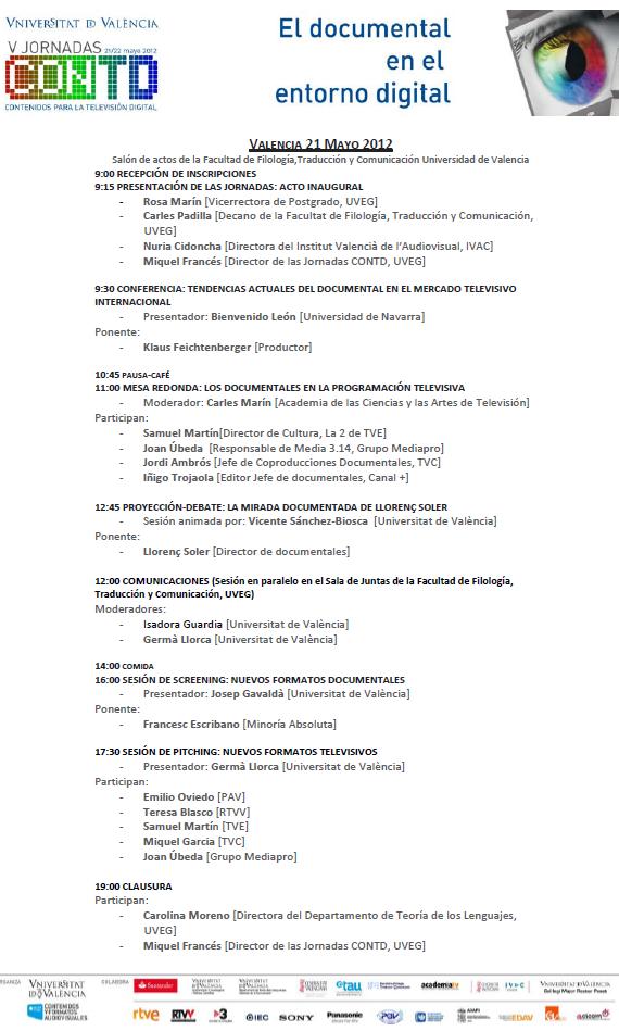 Programa V Jornades CONTD 21-5-2012